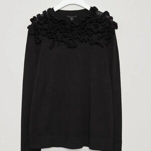 COS Contemporary Ruffle Applique Sweater - Black, Size Medium